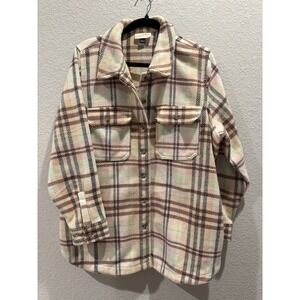 Universal Thread Women Plaid Button Front Shacket Size L